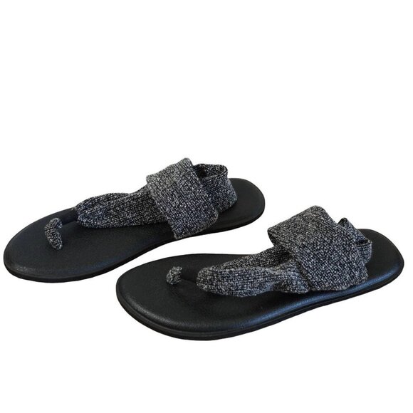 Sanuk Womens Yoga Sling Ella Sandals Size 6-7  Black‎ & Gray Stretch Knit - Picture 3 of 6